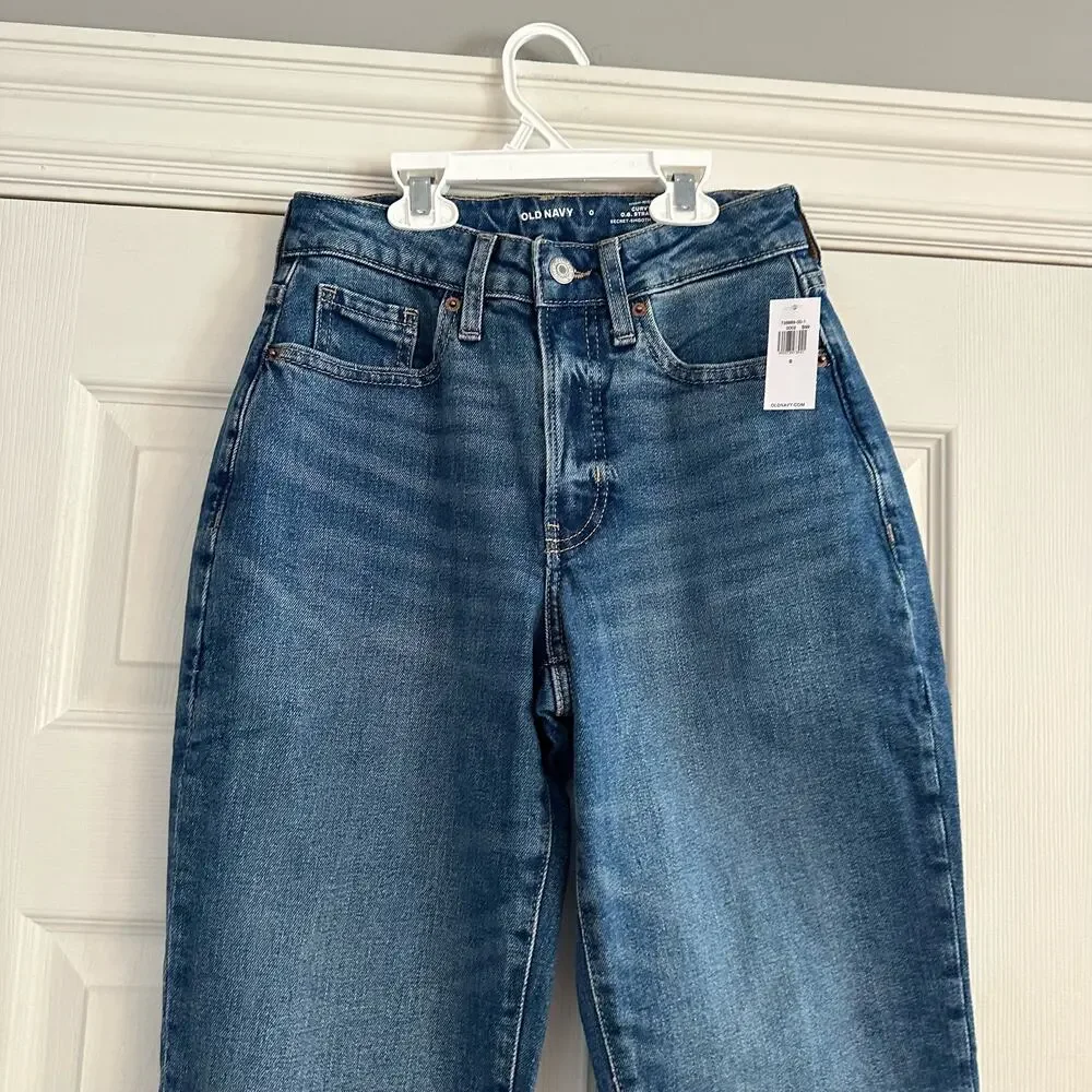 Old Navy High Rise Curvy O.G. Straight Secret-Smooth Pocket Jeans Sz 0 Blue